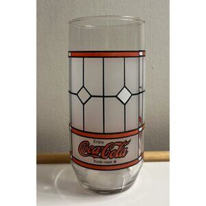 Vintage Libbey Enjoy Coca-Cola Frosted Tiffany Style Drinking Glass 6 in 16 oz